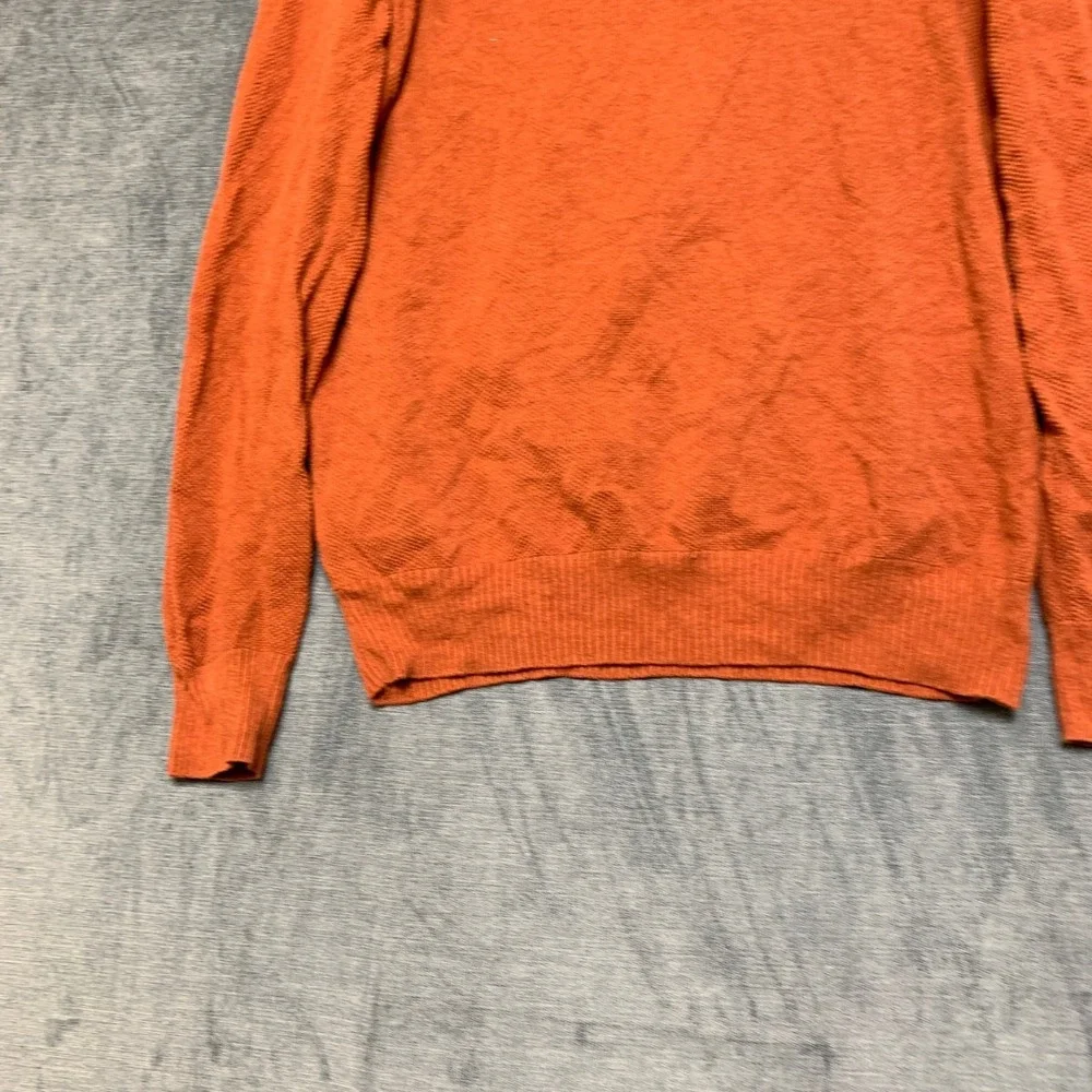 Club Room Sweater Mens Large Orange Cotton Ribbed Hem Quarter Zip Mock Neck